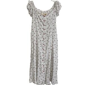 Vintage Illusions Floral Midi Dress Size M Cottagecore Coquette Romantic Cinch